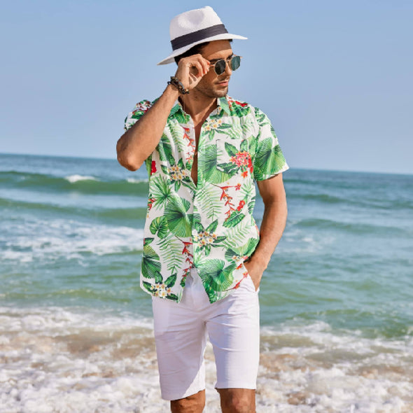 Beyond Apparel Men's Hawaiian Shirts Short Sleeve Floral Print Beach Aloha Shirt Casual Button Down Shirts with Pocket