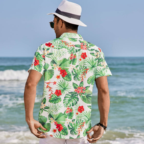 Beyond Apparel Men's Hawaiian Shirts Short Sleeve Floral Print Beach Aloha Shirt Casual Button Down Shirts with Pocket