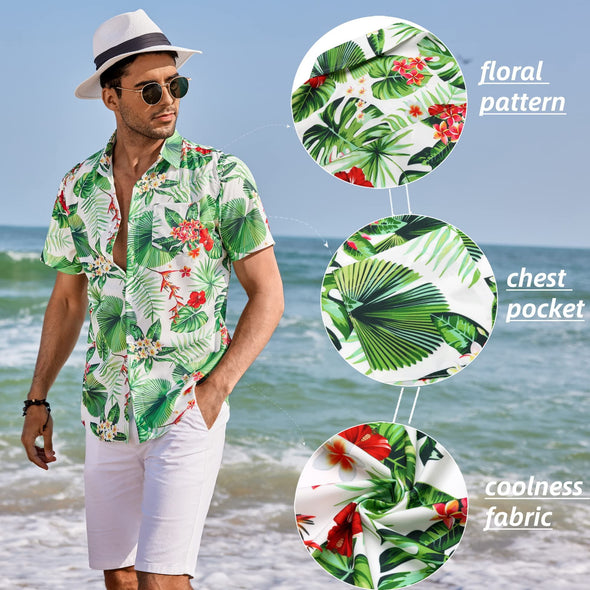 Beyond Apparel Men's Hawaiian Shirts Short Sleeve Floral Print Beach Aloha Shirt Casual Button Down Shirts with Pocket