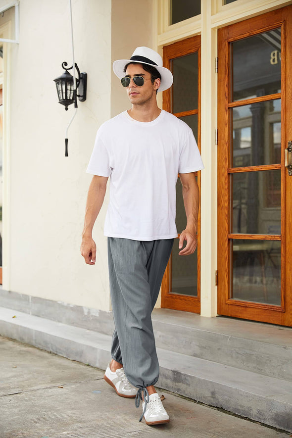 Beyond Apparel Men's Cotton Linen Pants Causal Drawstring Elastic Waist Harem Pants Lightweight Bloomer Trousers Loose Yoga Pants