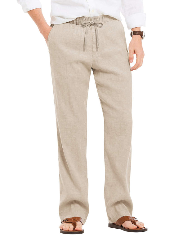 Beyond Apparel Men's Linen Casual Pants Elastic Waist Drawstring Beach Yoga Trousers