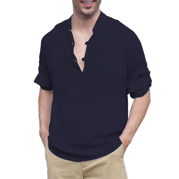 Beyond Apparel Men's Linen Henley Shirt Long Sleeve Cotton Casual Beach Hippie T Shirts