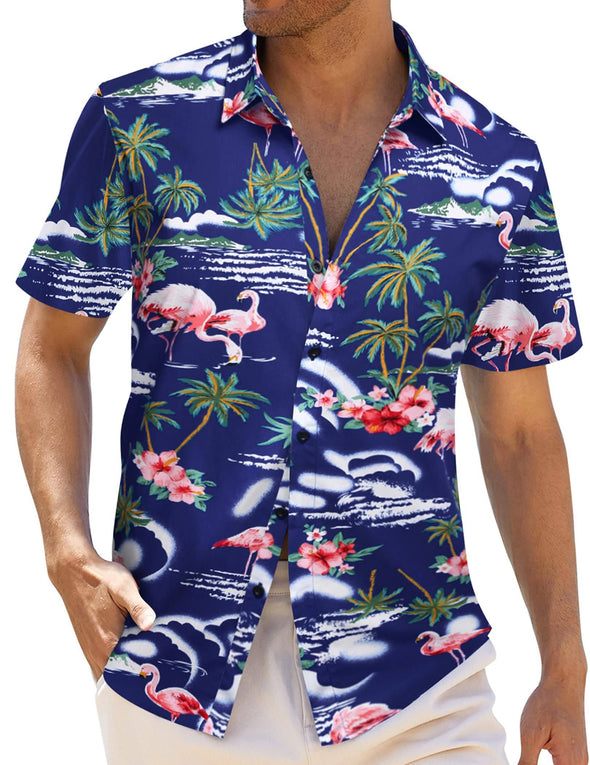 Beyond Apparel Men's Hawaiian Shirt Short Sleeve Regular Fit Floral Shirts Casual Button Down Holiday Beach Aloha Shirts