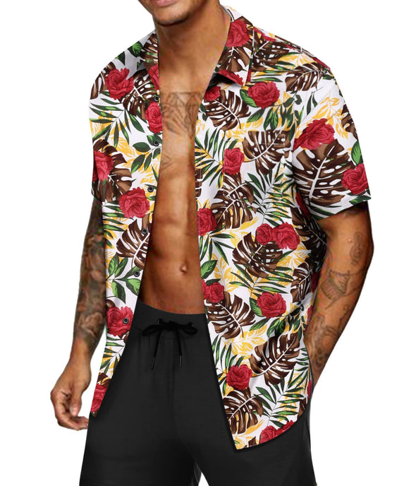 Beyond Apparel Men's Hawaiian Aloha Shirt Short Sleeve Casual Button Down Floral Printed Beach Shirts with Pocket