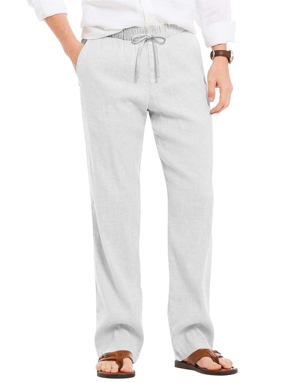 Beyond Apparel Men's Linen Casual Pants Elastic Waist Drawstring Beach Yoga Trousers