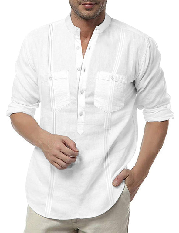 Beyond Apparel Men's Linen Henley Shirt Long Sleeve Casual Hippie Cotton Beach T Shirts