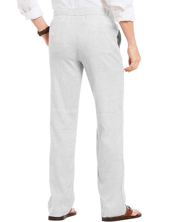 Beyond Apparel Men's Linen Casual Pants Elastic Waist Drawstring Beach Yoga Trousers