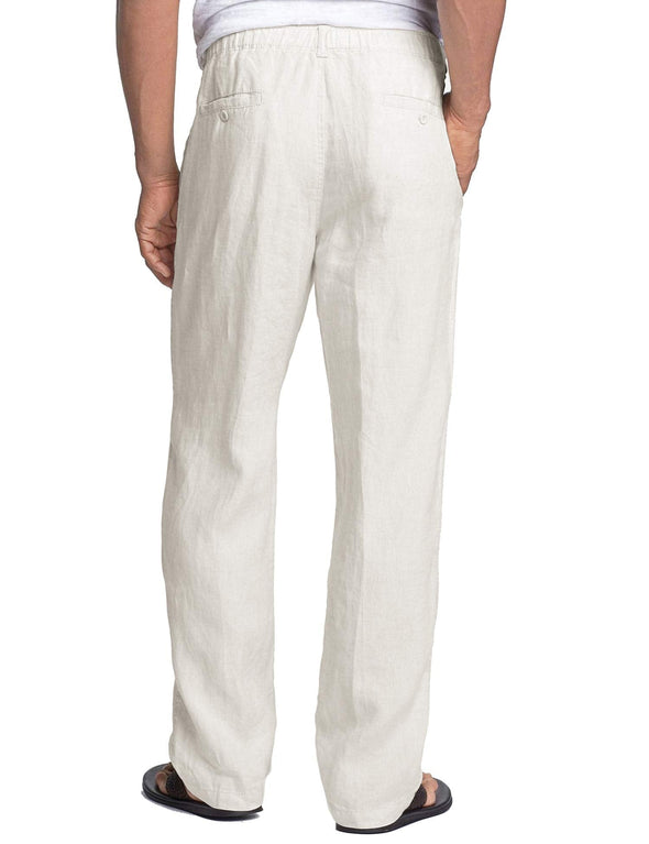 Beyond Apparel Men's Casual Linen Pants Elastic Waist Drawstring Cotton Trousers