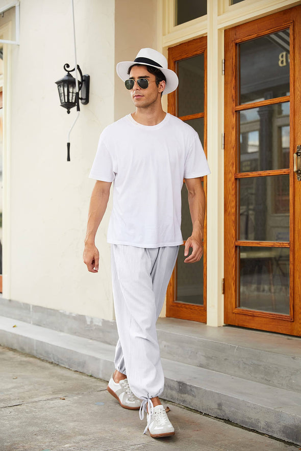 Beyond Apparel Men's Cotton Linen Pants Causal Drawstring Elastic Waist Harem Pants Lightweight Bloomer Trousers Loose Yoga Pants