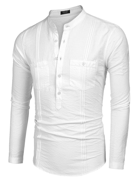 Beyond Apparel Men's Linen Henley Shirt Long Sleeve Casual Hippie Cotton Beach T Shirts