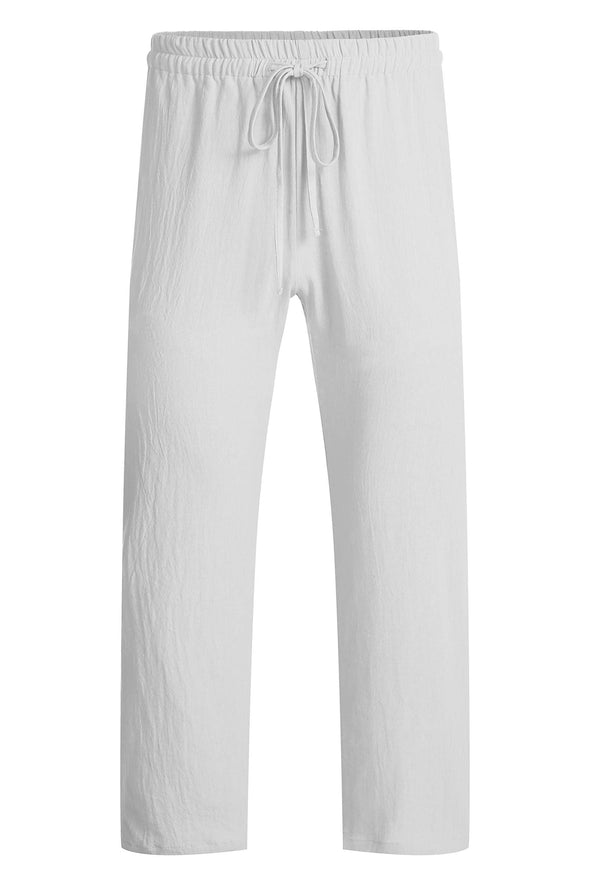 Beyond Apparel Men's Linen Casual Pants Elastic Waist Drawstring Beach Yoga Trousers