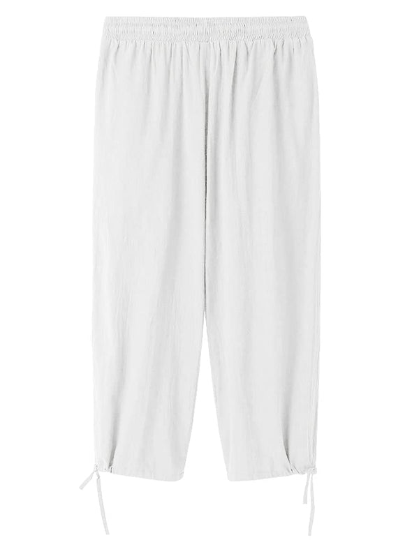 Beyond Apparel Men's Cotton Linen Pants Causal Drawstring Elastic Waist Harem Pants Lightweight Bloomer Trousers Loose Yoga Pants