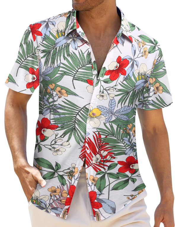 Beyond Apparel Men's Hawaiian Shirt Short Sleeve Regular Fit Floral Shirts Casual Button Down Holiday Beach Aloha Shirts